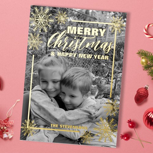 Black And White Photo Christmas New Year Foil Holiday Card
