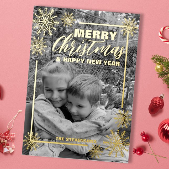 Black And White Photo Christmas New Year Foil Holiday Card (Creator Uploaded)