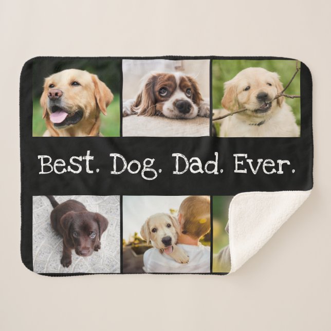 Black and White Photo Collage Best Dog Dad Ever Sherpa Blanket (Front (Horizontal))