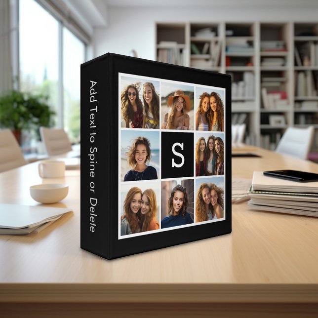 Black and White Photo Collage Custom Monogram Binder (Personalized Photo Binder with a Photo Collage and Custom Text)