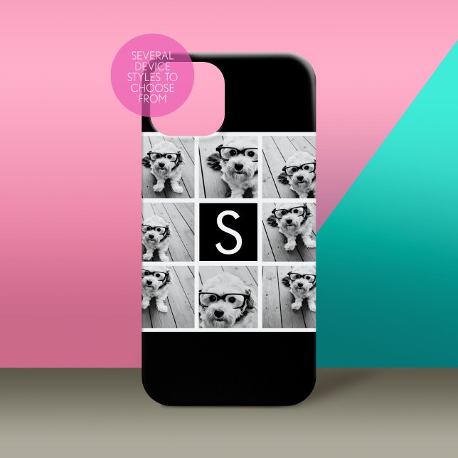 Black and White Photo Collage Custom Monogram Case-Mate iPhone Case (Personalized Phone Case with Custom Photos and Text - Pick Your Device Style)
