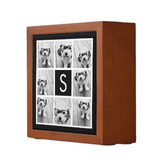 Black and White Photo Collage Custom Monogram Desk Organizer