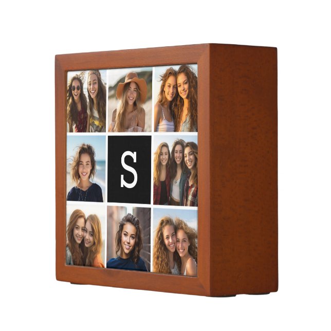 Black and White Photo Collage Custom Monogram Desk Organizer (Right)