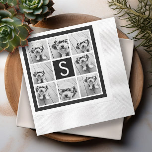 Black and White Photo Collage Custom Monogram Napkins