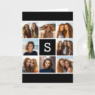 Black and White Photo Collage Custom Monogram Note Card