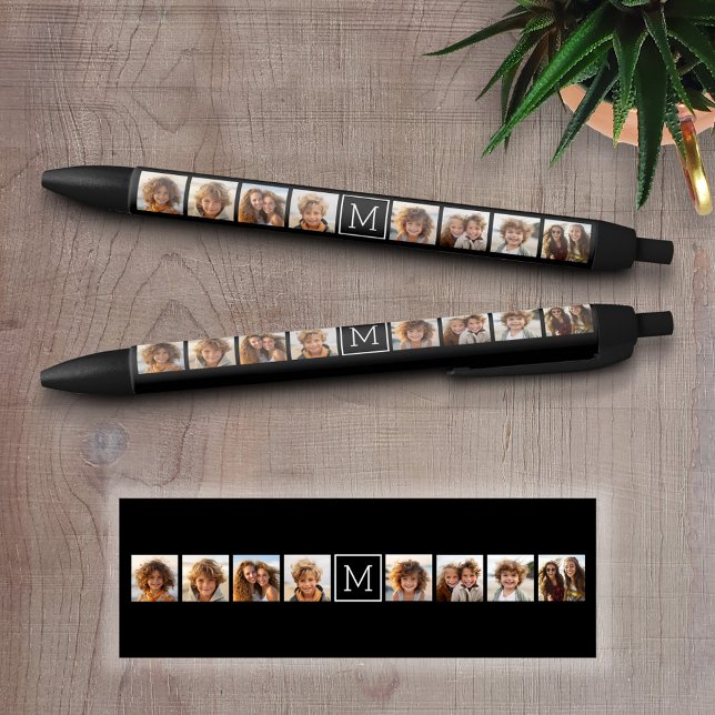 Black and White Photo Collage Custom Monogram Pen (Custom Pen - Personalize this writing pen with photos, your name, monogram or other text)