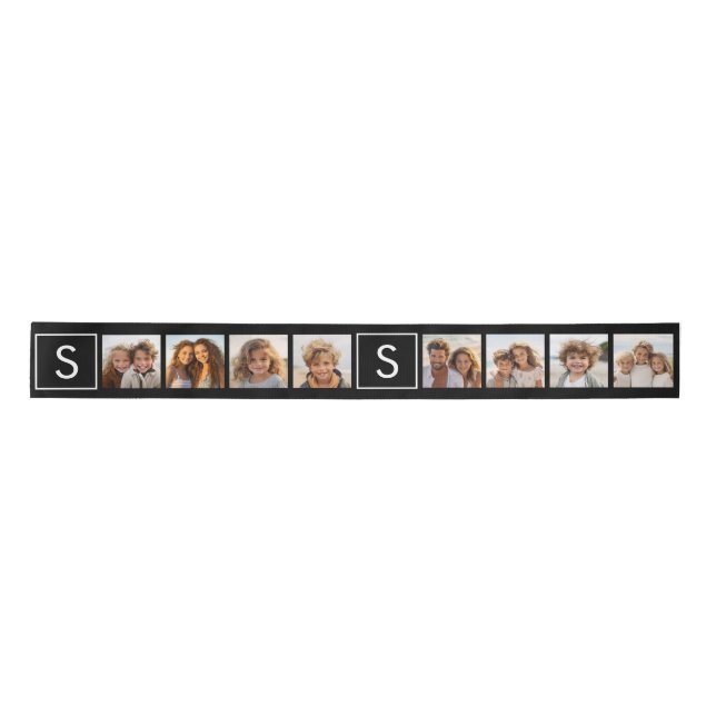 Black and White Photo Collage Custom Monogram Satin Ribbon (Front)