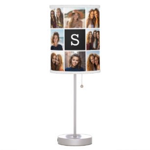 Black and White Photo Collage Custom Monogram Table Lamp