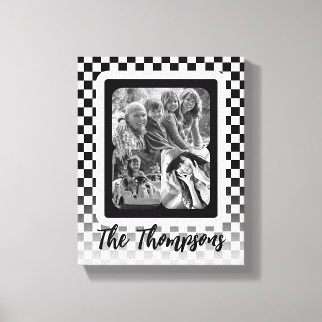 Black and White Photo Collage Family name Canvas Print (Front)