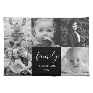 Black and White Photo Collage Family Script Cloth Placemat