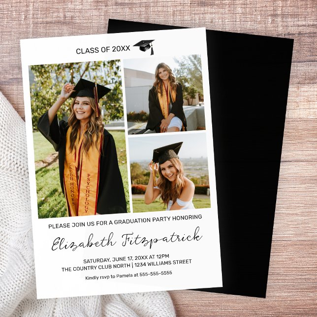 Black and White Photo Collage Graduation Invitation (Black and White Photo Collage Graduation Invitation)