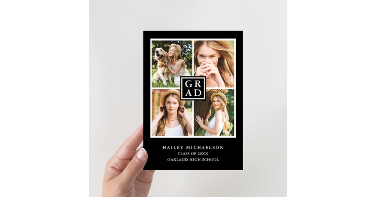 Black and White Photo Collage Graduation Party Invitation | Zazzle