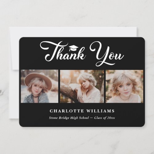 Black and White Photo Collage Graduation Thank You Card