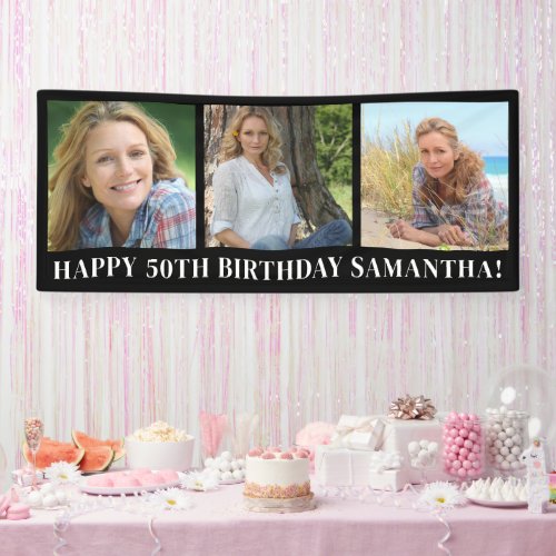 Black and White Photo Collage Happy Birthday Banner