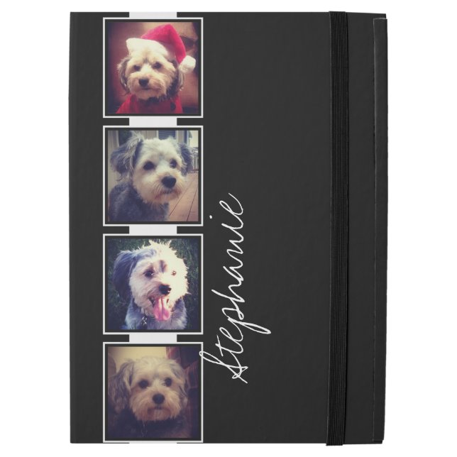 Black and White Photo Collage Squares custom name iPad Pro 12.9" Case (Front Closed)