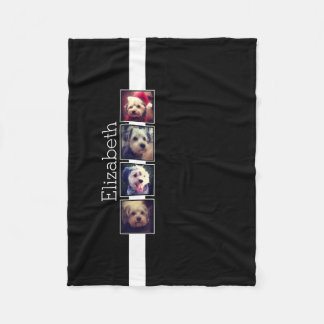 Black and White Photo Collage Squares Personalized Fleece Blanket