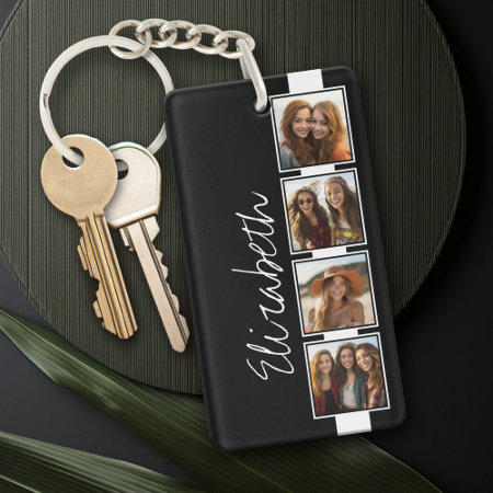 Black And White Photo Collage Squares Personalized Keychain