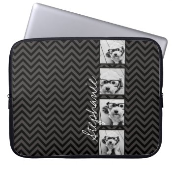 Black And White Photo Collage Squares With Name Laptop Sleeve by icases at Zazzle