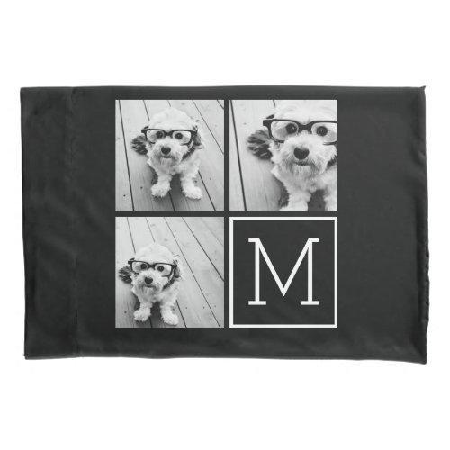 Black and White Photo Collage with Monogram Pillowcase