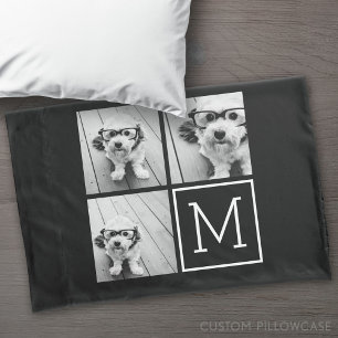 Black and White Photo Collage with Monogram Pillowcase
