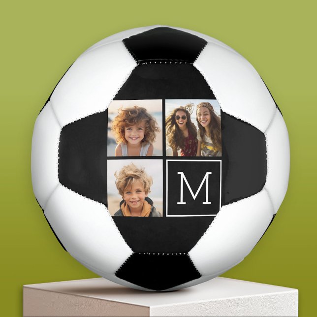 Black and White Photo Collage with Monogram Soccer Ball (Custom Soccer Ball)