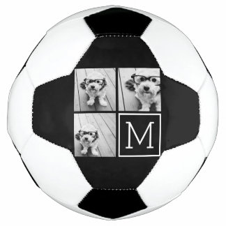 Black and White Photo Collage with Monogram Soccer Ball