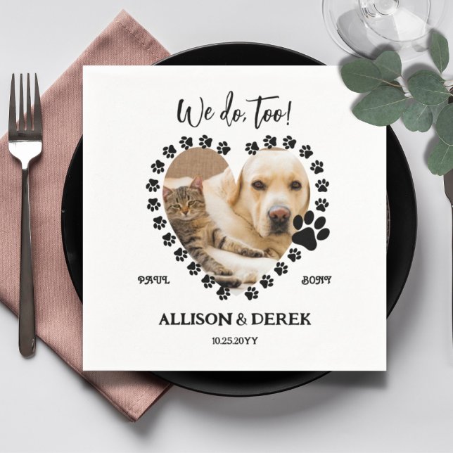 Black and White Photo Dog Cat Pet Wedding  Napkins (Creator Uploaded)