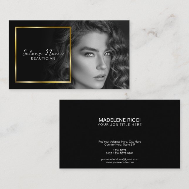 Black and White Photo | Elegant Gold Frame Business Card (Front/Back)