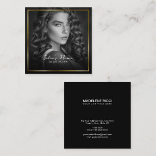 Black and White Photo Elegant Gold Frame Square Business Card