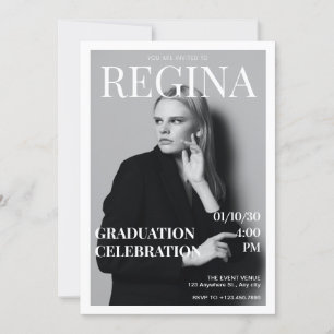 Black and white photo elegant magazine graduation invitation