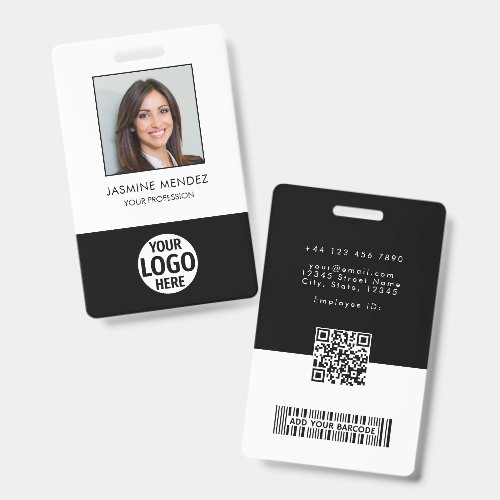 Black And White Photo Employee QR Code Barcode ID Badge