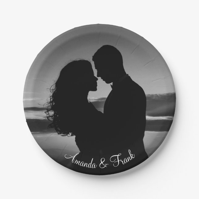 Black and White Photo Engagement Paper Plates (Front)