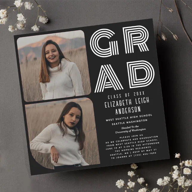Black and White Photo Graduation Party Invitation | Zazzle