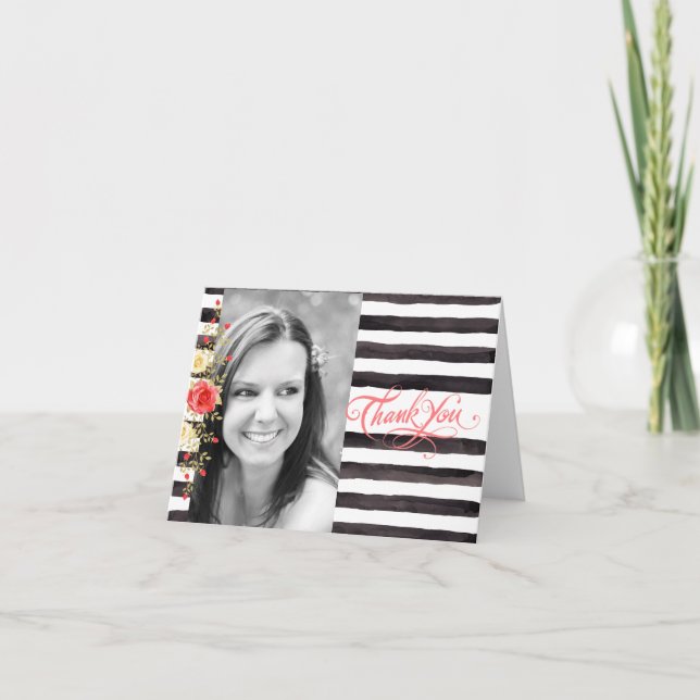 Black and White Photo Graduation Thank You Card (Front)