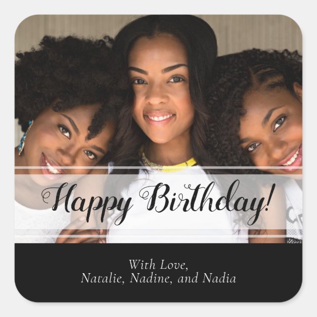 Black and White Photo Happy Birthday  Square Sticker (Front)