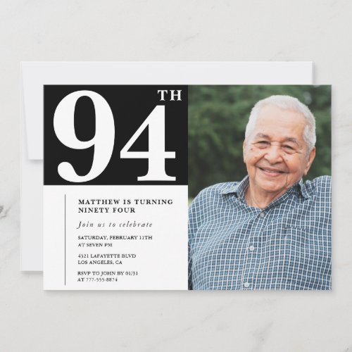 Black and White Photo Men 94th birthday Invitation