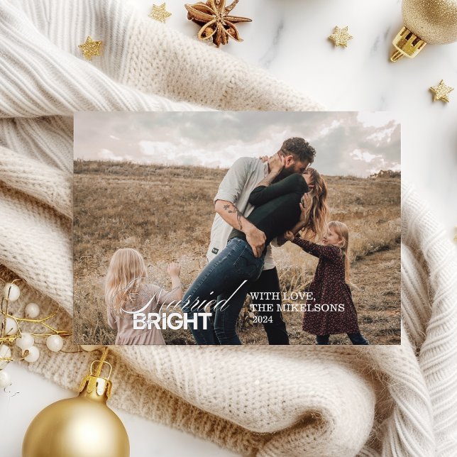 Black and White Photo Minimalist Married and Brigh Holiday Card (Creator Uploaded)