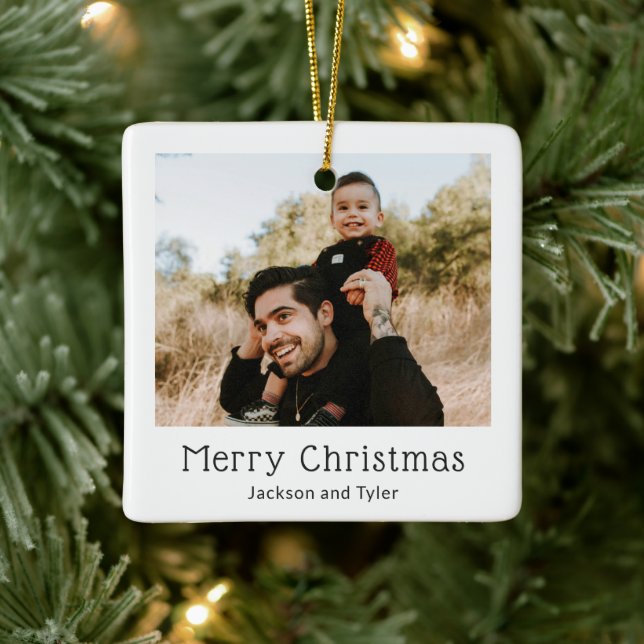 Black and White Photo Modern Christmas Ceramic Ornament (Tree)