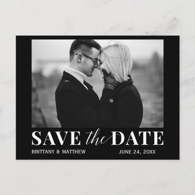 Black and White Photo Modern Trendy Save The Date Postcard (Front)