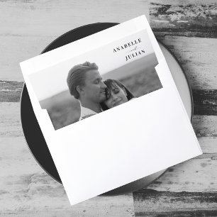 Black and White Photo Names Modern Elegant Wedding Envelope Liner