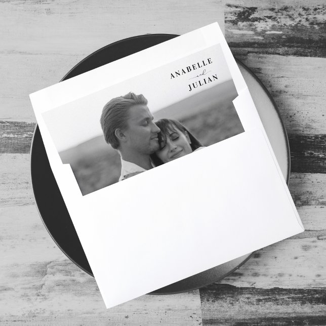 Black and White Photo Names Modern Elegant Wedding Envelope Liner (Creator Uploaded)