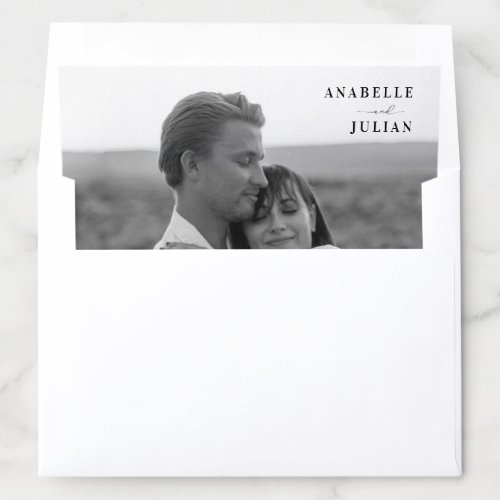 Black and White Photo Names Modern Elegant Wedding Envelope Liner
