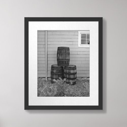 Black And White Photo Oak Barrels Framed Art