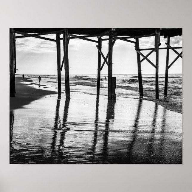 Black and White Photo Ocean Isle Beach Pier Poster (Front)