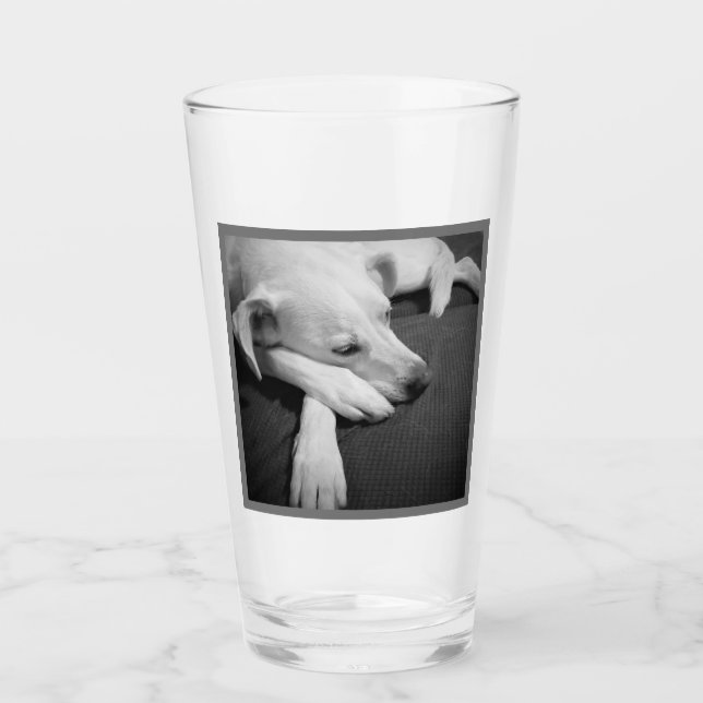 Black and White Photo of a Beautiful Dog Sleeping Glass (Front)