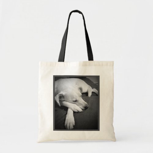 Black and White Photo of a Beautiful Dog Sleeping Tote Bag