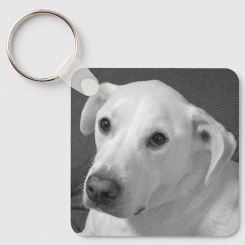 Black and White Photo of a Beautiful Soulful Dog Keychain