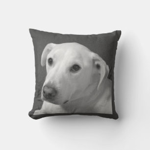 Black and White Photo of a Beautiful Soulful Dog Throw Pillow