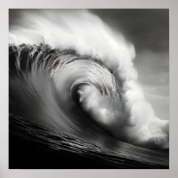 Black and white photo of a breaking ocean wave