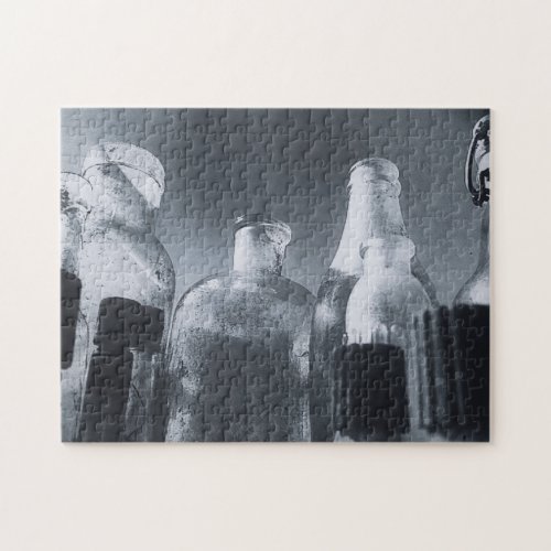 Black and White Photo of Antique Glass Bottles Jigsaw Puzzle